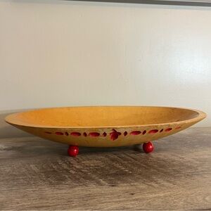 Vintage RARE Thurnauer Wooden Footed Bread Dough Trough Bowl Dish Acorn Red